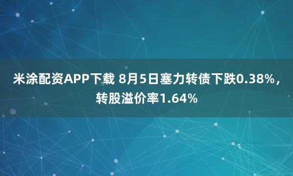 米涂配资APP下载 8月5日塞力转债下跌0.38%,转股溢价率1.64%