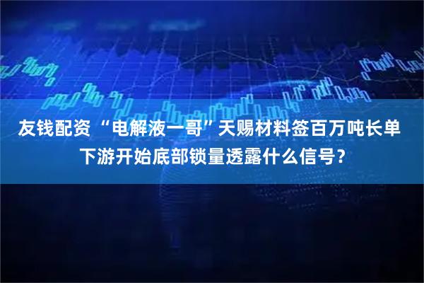 友钱配资 “电解液一哥”天赐材料签百万吨长单 下游开始底部锁量透露什么信号?
